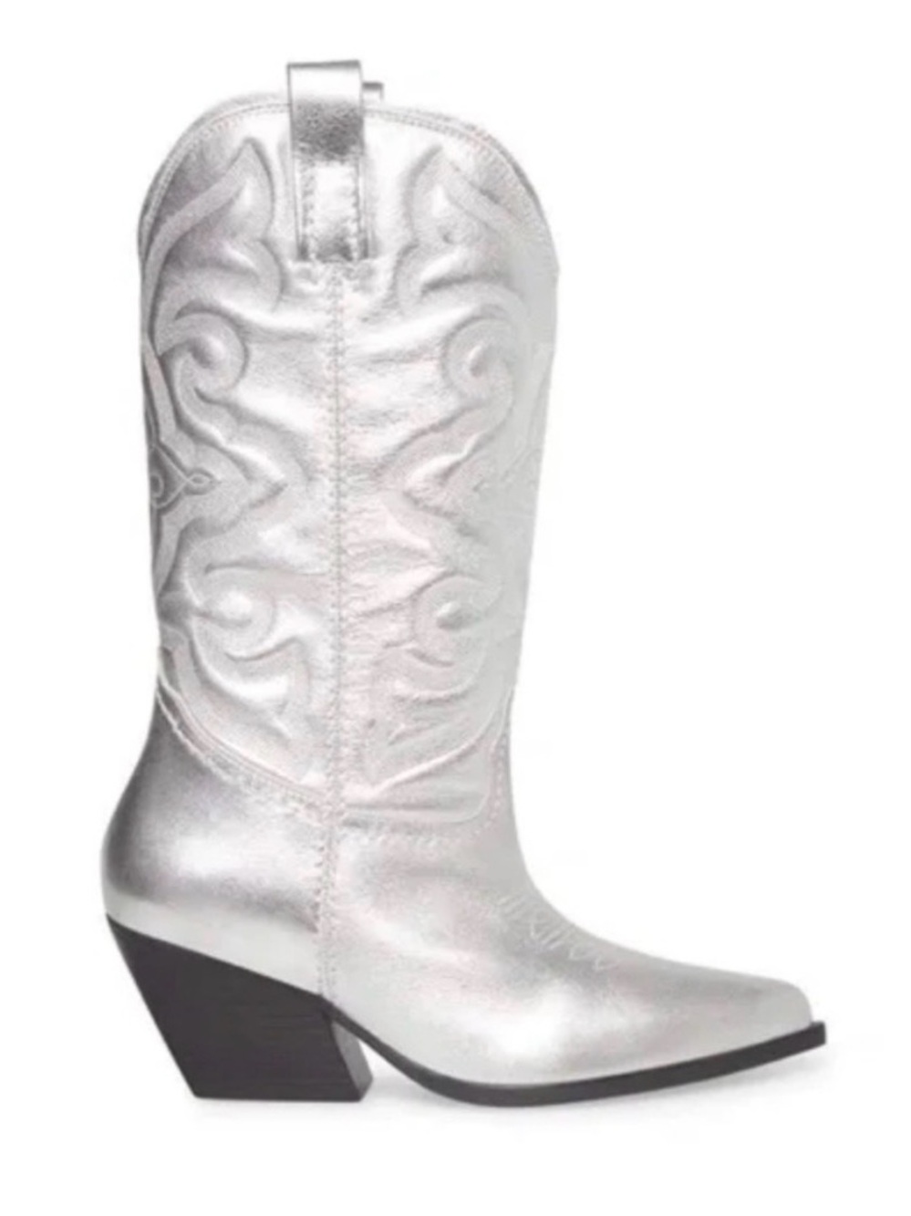 Steve Madden Metallic Silver Western Heeled Boots - size 6 good condition